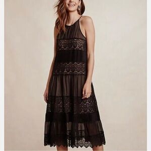 Anthropology HD in Paris Villanella Black Tiered Lace Midi Dress
